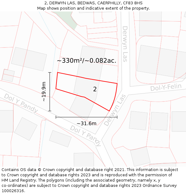 2, DERWYN LAS, BEDWAS, CAERPHILLY, CF83 8HS: Plot and title map