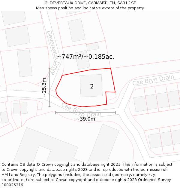 2, DEVEREAUX DRIVE, CARMARTHEN, SA31 1SF: Plot and title map