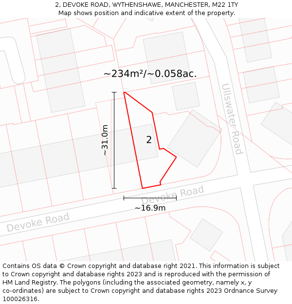 2, DEVOKE ROAD, WYTHENSHAWE, MANCHESTER, M22 1TY: Plot and title map