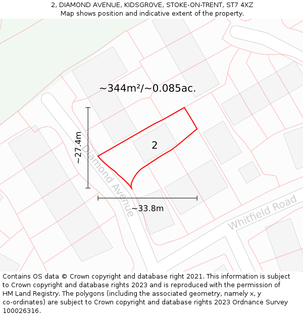 2, DIAMOND AVENUE, KIDSGROVE, STOKE-ON-TRENT, ST7 4XZ: Plot and title map