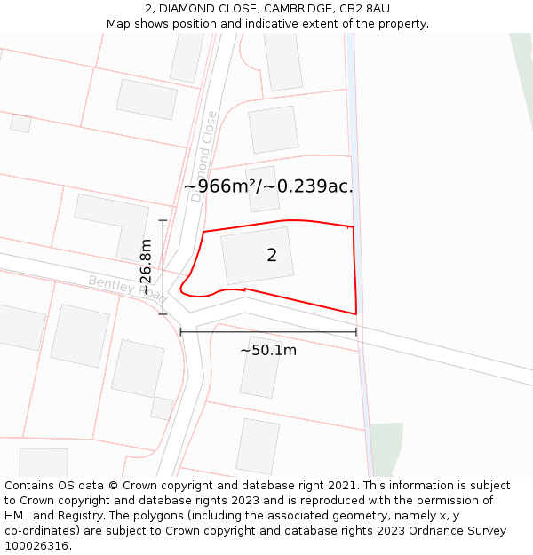 2, DIAMOND CLOSE, CAMBRIDGE, CB2 8AU: Plot and title map