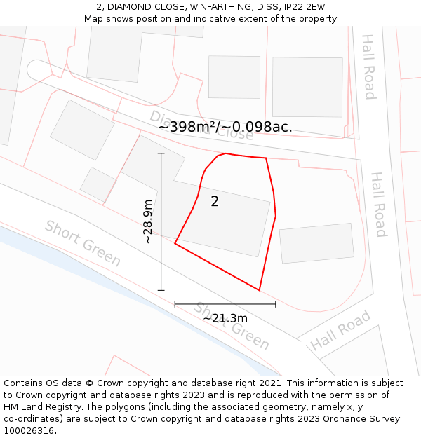 2, DIAMOND CLOSE, WINFARTHING, DISS, IP22 2EW: Plot and title map