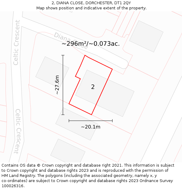 2, DIANA CLOSE, DORCHESTER, DT1 2QY: Plot and title map