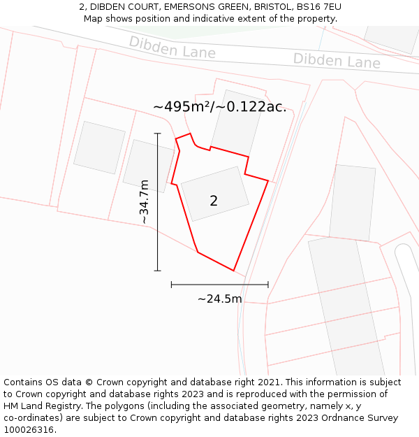 2, DIBDEN COURT, EMERSONS GREEN, BRISTOL, BS16 7EU: Plot and title map