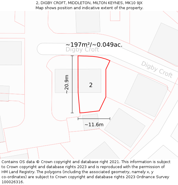 2, DIGBY CROFT, MIDDLETON, MILTON KEYNES, MK10 9JX: Plot and title map