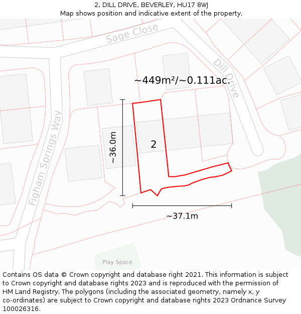 2, DILL DRIVE, BEVERLEY, HU17 8WJ: Plot and title map