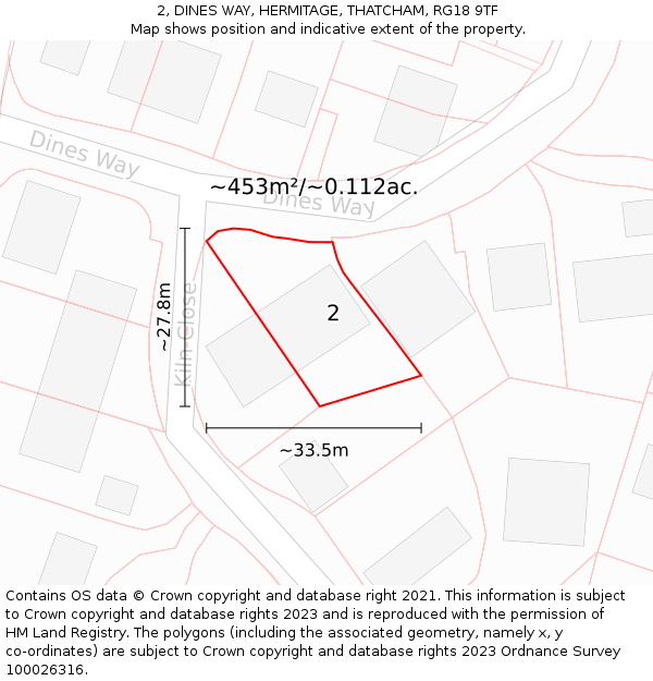 2, DINES WAY, HERMITAGE, THATCHAM, RG18 9TF: Plot and title map