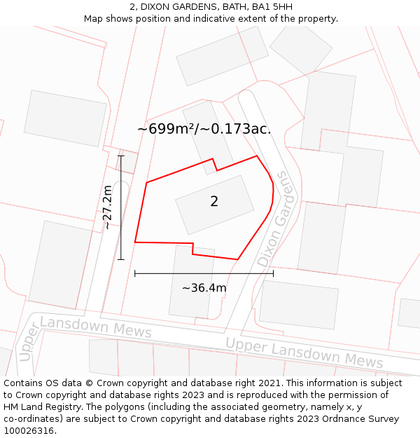 2, DIXON GARDENS, BATH, BA1 5HH: Plot and title map