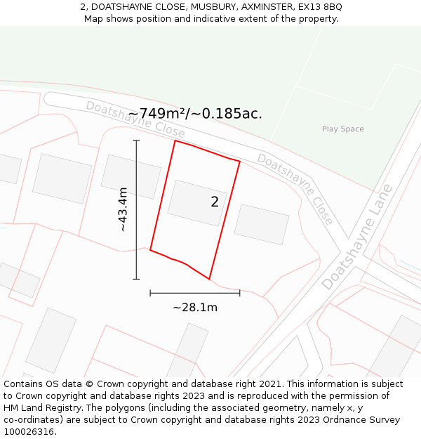 2, DOATSHAYNE CLOSE, MUSBURY, AXMINSTER, EX13 8BQ: Plot and title map