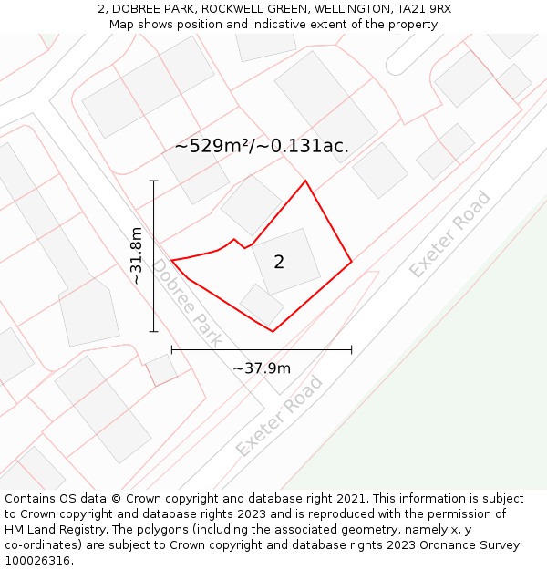 2, DOBREE PARK, ROCKWELL GREEN, WELLINGTON, TA21 9RX: Plot and title map