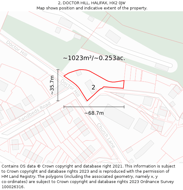 2, DOCTOR HILL, HALIFAX, HX2 0JW: Plot and title map