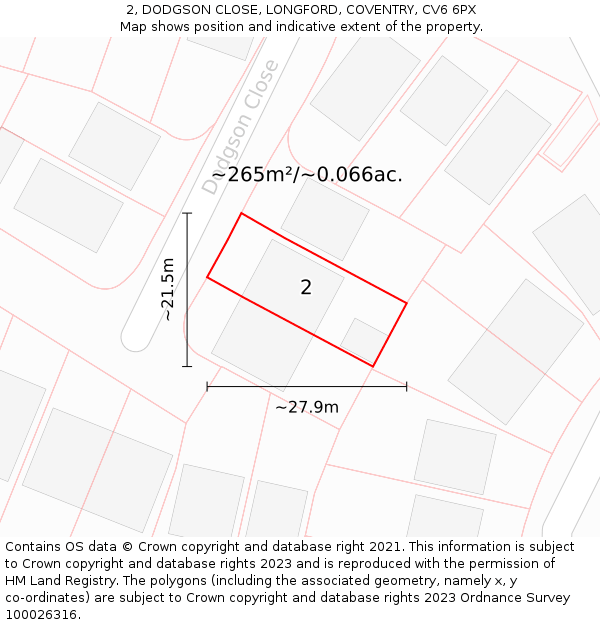 2, DODGSON CLOSE, LONGFORD, COVENTRY, CV6 6PX: Plot and title map