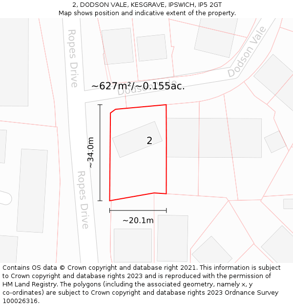 2, DODSON VALE, KESGRAVE, IPSWICH, IP5 2GT: Plot and title map