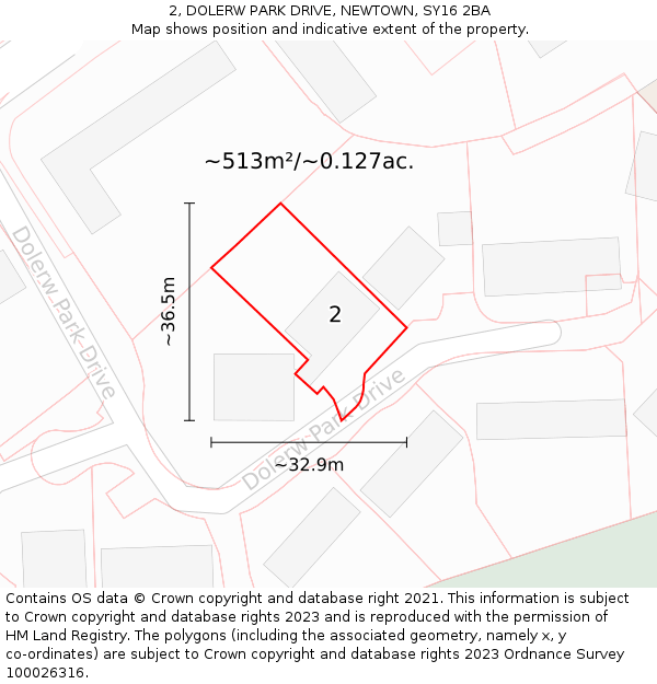 2, DOLERW PARK DRIVE, NEWTOWN, SY16 2BA: Plot and title map