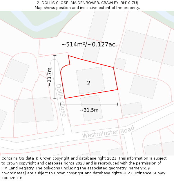 2, DOLLIS CLOSE, MAIDENBOWER, CRAWLEY, RH10 7UJ: Plot and title map