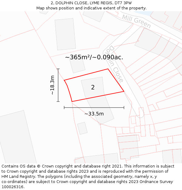 2, DOLPHIN CLOSE, LYME REGIS, DT7 3PW: Plot and title map