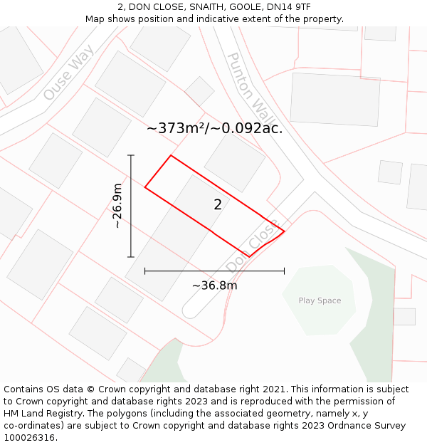 2, DON CLOSE, SNAITH, GOOLE, DN14 9TF: Plot and title map