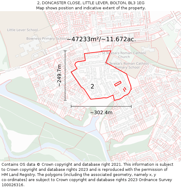 2, DONCASTER CLOSE, LITTLE LEVER, BOLTON, BL3 1EG: Plot and title map