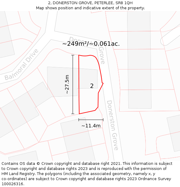 2, DONERSTON GROVE, PETERLEE, SR8 1QH: Plot and title map