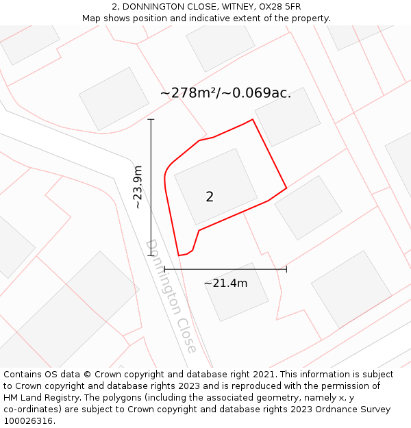 2, DONNINGTON CLOSE, WITNEY, OX28 5FR: Plot and title map