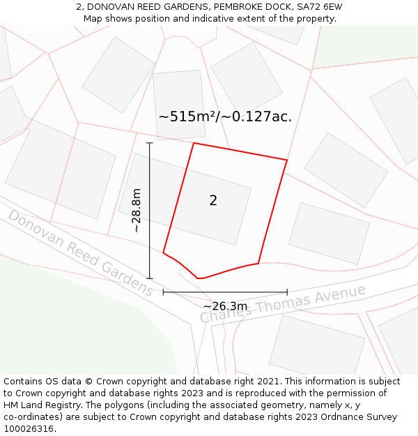 2, DONOVAN REED GARDENS, PEMBROKE DOCK, SA72 6EW: Plot and title map