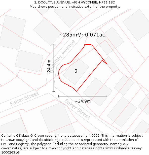 2, DOOLITTLE AVENUE, HIGH WYCOMBE, HP11 1BD: Plot and title map