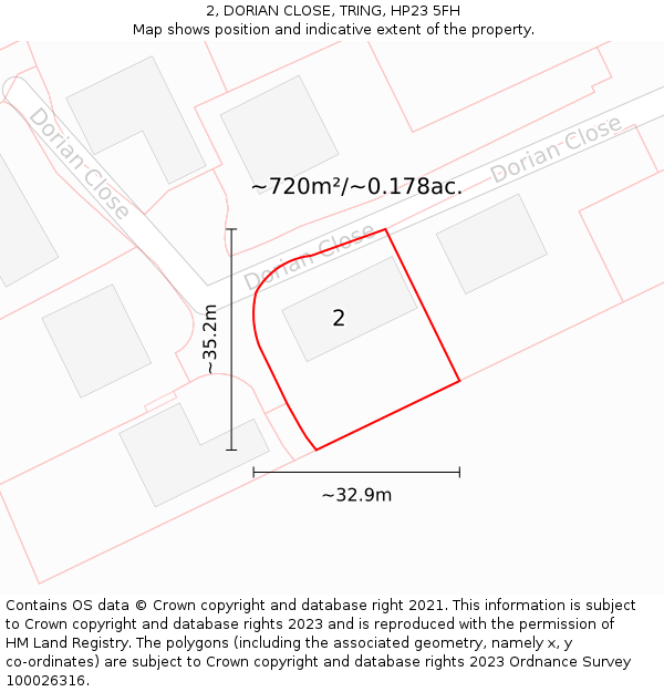 2, DORIAN CLOSE, TRING, HP23 5FH: Plot and title map