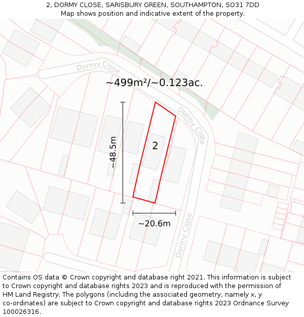 2, DORMY CLOSE, SARISBURY GREEN, SOUTHAMPTON, SO31 7DD: Plot and title map