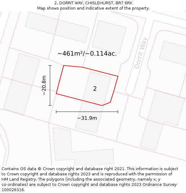 2, DORRIT WAY, CHISLEHURST, BR7 6RX: Plot and title map