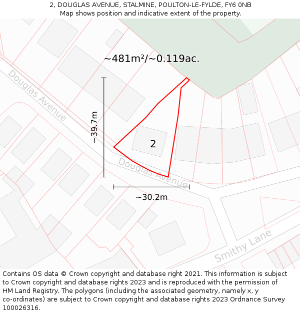 2, DOUGLAS AVENUE, STALMINE, POULTON-LE-FYLDE, FY6 0NB: Plot and title map