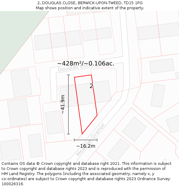 2, DOUGLAS CLOSE, BERWICK-UPON-TWEED, TD15 1PG: Plot and title map