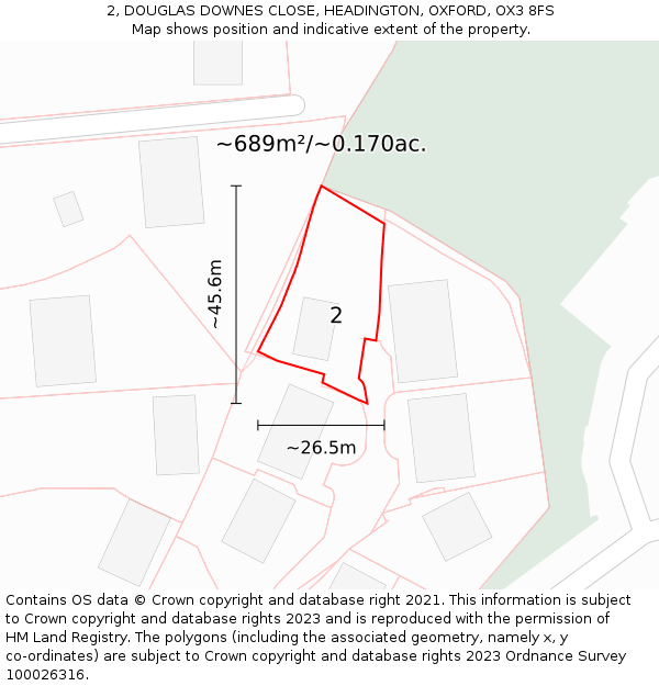 2, DOUGLAS DOWNES CLOSE, HEADINGTON, OXFORD, OX3 8FS: Plot and title map