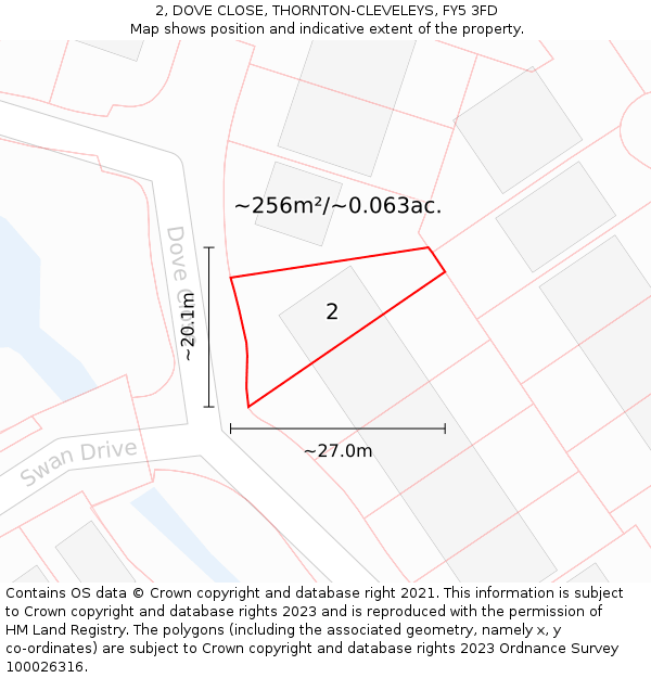 2, DOVE CLOSE, THORNTON-CLEVELEYS, FY5 3FD: Plot and title map