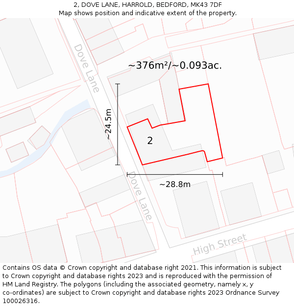 2, DOVE LANE, HARROLD, BEDFORD, MK43 7DF: Plot and title map