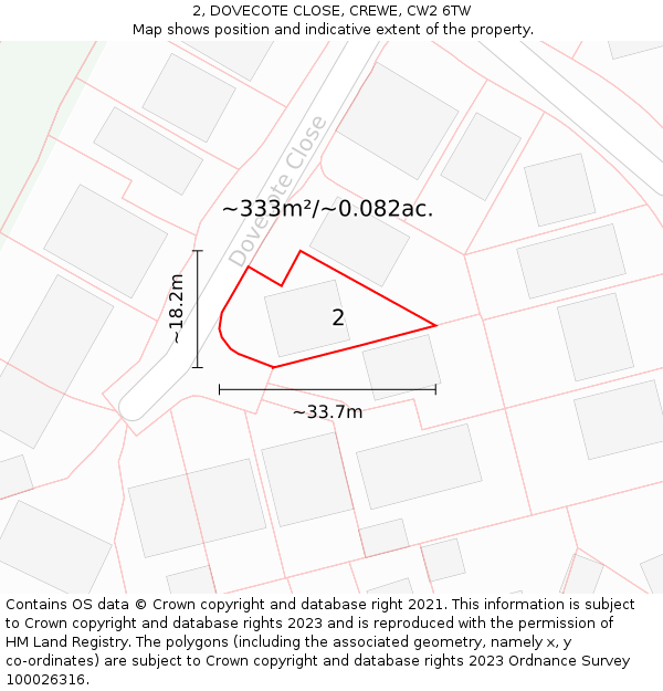 2, DOVECOTE CLOSE, CREWE, CW2 6TW: Plot and title map