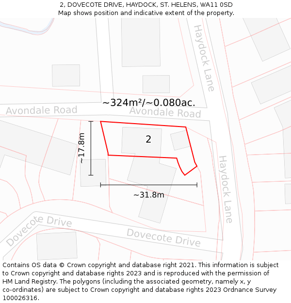 2, DOVECOTE DRIVE, HAYDOCK, ST. HELENS, WA11 0SD: Plot and title map