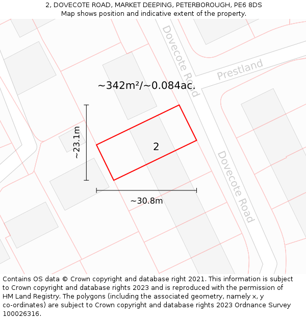 2, DOVECOTE ROAD, MARKET DEEPING, PETERBOROUGH, PE6 8DS: Plot and title map