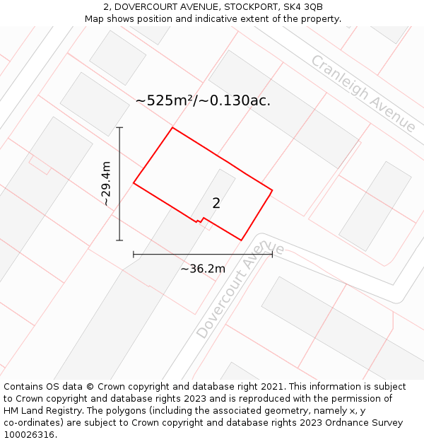 2, DOVERCOURT AVENUE, STOCKPORT, SK4 3QB: Plot and title map