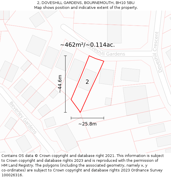 2, DOVESHILL GARDENS, BOURNEMOUTH, BH10 5BU: Plot and title map