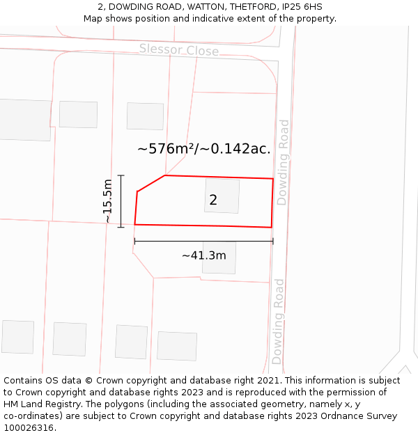 2, DOWDING ROAD, WATTON, THETFORD, IP25 6HS: Plot and title map