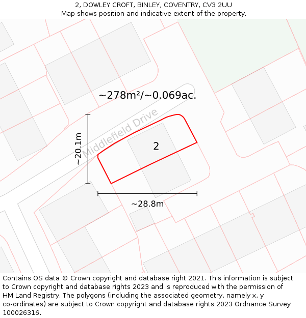 2, DOWLEY CROFT, BINLEY, COVENTRY, CV3 2UU: Plot and title map