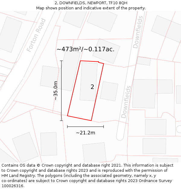 2, DOWNFIELDS, NEWPORT, TF10 8QH: Plot and title map