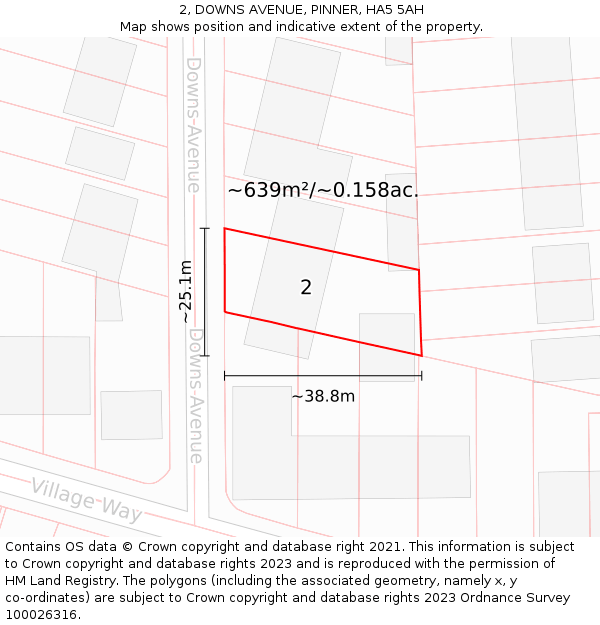 2, DOWNS AVENUE, PINNER, HA5 5AH: Plot and title map