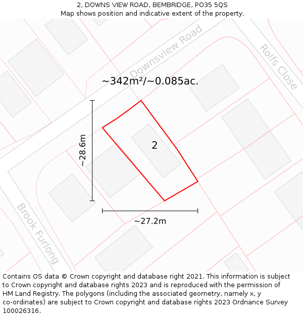 2, DOWNS VIEW ROAD, BEMBRIDGE, PO35 5QS: Plot and title map