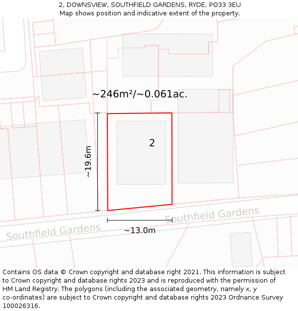 2, DOWNSVIEW, SOUTHFIELD GARDENS, RYDE, PO33 3EU: Plot and title map