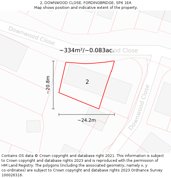 2, DOWNWOOD CLOSE, FORDINGBRIDGE, SP6 1EA: Plot and title map