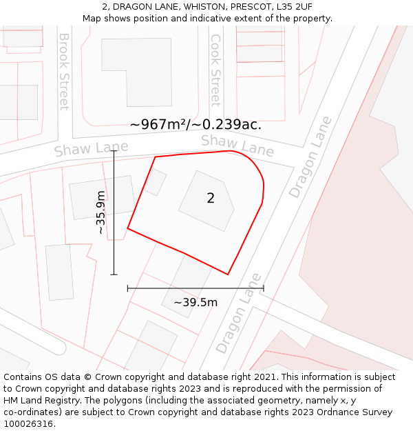 2, DRAGON LANE, WHISTON, PRESCOT, L35 2UF: Plot and title map