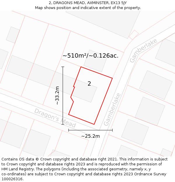 2, DRAGONS MEAD, AXMINSTER, EX13 5JY: Plot and title map