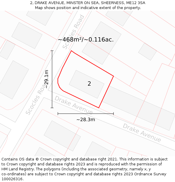 2, DRAKE AVENUE, MINSTER ON SEA, SHEERNESS, ME12 3SA: Plot and title map