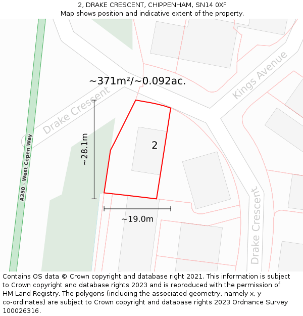 2, DRAKE CRESCENT, CHIPPENHAM, SN14 0XF: Plot and title map